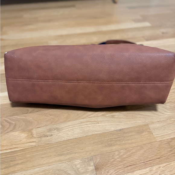 Abercrombie & Fitch Navy Blue Canvas Tote Bag Tan Faux Leather Trim For Travel - Picture 4 of 9